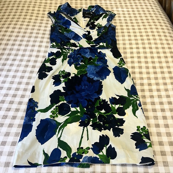 Samantha Sung Women 6 Blue Floral Dress Wedding Guest Cocktail Formal Sleeveless - Picture 1 of 14
